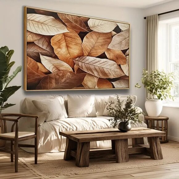 2D Flat, Framed Yellow Leaf 2D Art Print on Canvas 1.5" Solid Wood Frame, Modern
